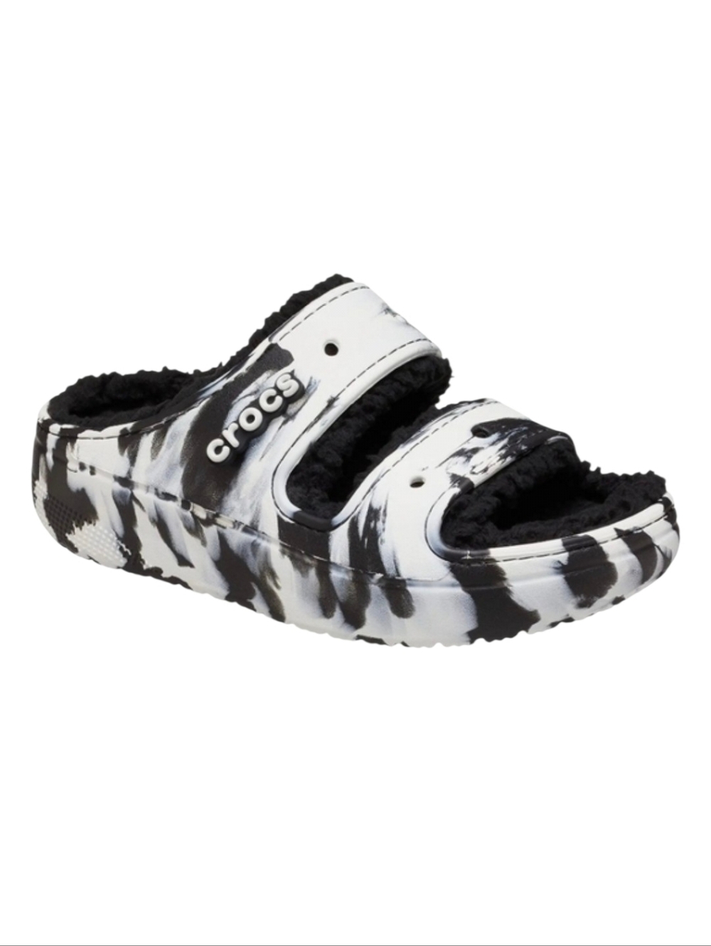 Crocs Classic Cozzzy Sandal Black & White Marble New with Tags
